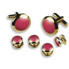 Colored Stone Center Wide Rim Studs and Cufflinks Set in Assorted Colors